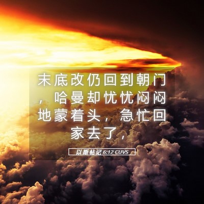 Picture 05 - 以 斯 帖 记 6:12 CUVS - 末 底 改 仍 回 到 朝 门 ， 哈 曼 却 - Bible Verse Picture