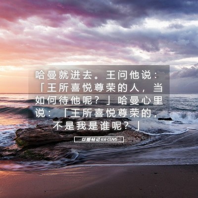 Picture 05 - 以 斯 帖 记 6:6 CUVS - 哈 曼 就 进 去 。 王 问 他 说 ： 「 - Bible Verse Picture