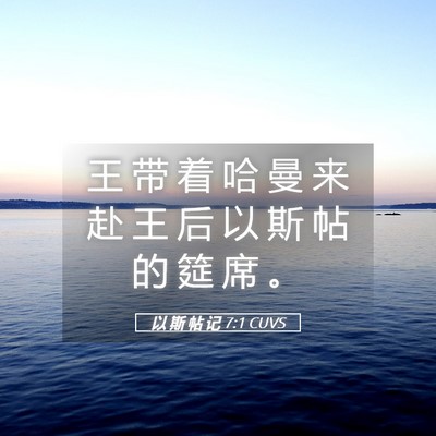 Picture 05 - 以 斯 帖 记 7:1 CUVS - 王 带 着 哈 曼 来 赴 王 后 以 斯 帖 - Bible Verse Picture