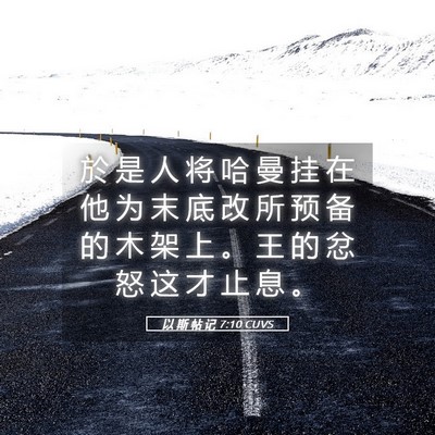 Picture 05 - 以 斯 帖 记 7:10 CUVS - 於 是 人 将 哈 曼 挂 在 他 为 末 底 - Bible Verse Picture