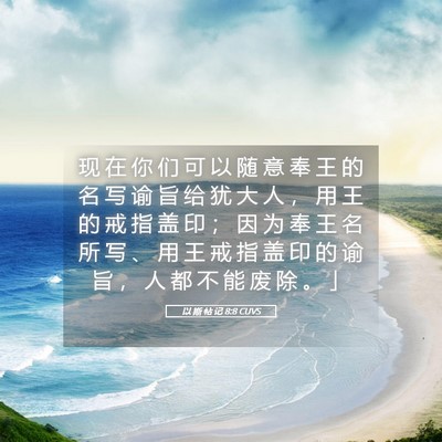 Picture 05 - 以 斯 帖 记 8:8 CUVS - 现 在 你 们 可 以 随 意 奉 王 的 名 - Bible Verse Picture