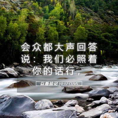 Picture 05 - 以 斯 拉 记 10:12 CUVS - 会 众 都 大 声 回 答 说 ： 我 们 必 - Bible Verse Picture