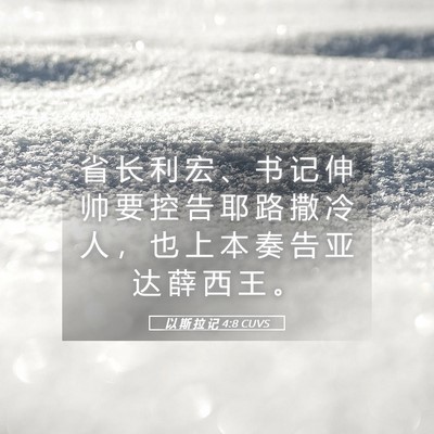 Picture 05 - 以 斯 拉 记 4:8 CUVS - 省 长 利 宏 、 书 记 伸 帅 要 控 告 - Bible Verse Picture