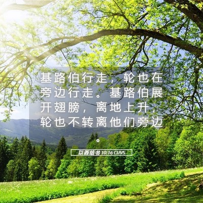 Picture 05 - 以 西 结 书 10:16 CUVS - 基 路 伯 行 走 ， 轮 也 在 旁 边 行 - Bible Verse Picture