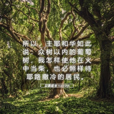 Picture 05 - 以 西 结 书 15:6 CUVS - 所 以 ， 主 耶 和 华 如 此 说 ： 众 - Bible Verse Picture