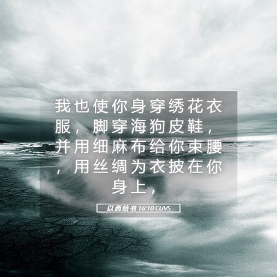 Picture 05 - 以 西 结 书 16:10 CUVS - 我 也 使 你 身 穿 绣 花 衣 服 ， 脚 - Bible Verse Picture