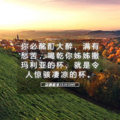 Picture 05 - 以 西 结 书 23:33 CUVS - 你 必 酩 酊 大 醉 ， 满 有 愁 苦 ， - Bible Verse Picture