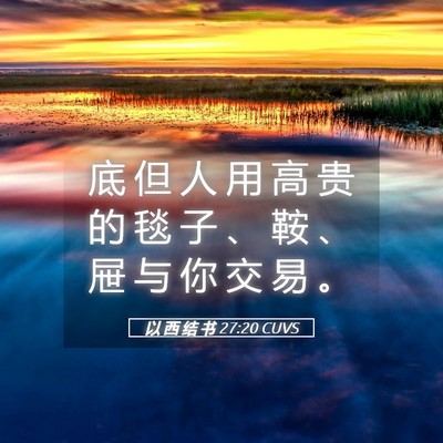 Picture 05 - 以 西 结 书 27:20 CUVS - 底 但 人 用 高 贵 的 毯 子 、 鞍 、 - Bible Verse Picture
