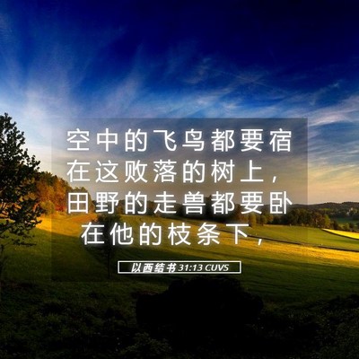 Picture 05 - 以 西 结 书 31:13 CUVS - 空 中 的 飞 鸟 都 要 宿 在 这 败 落 - Bible Verse Picture