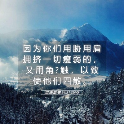 Picture 05 - 以 西 结 书 34:21 CUVS - 因 为 你 们 用 胁 用 肩 拥 挤 一 切 - Bible Verse Picture