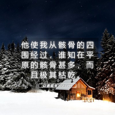 Picture 05 - 以 西 结 书 37:2 CUVS - 他 使 我 从 骸 骨 的 四 围 经 过 ， - Bible Verse Picture