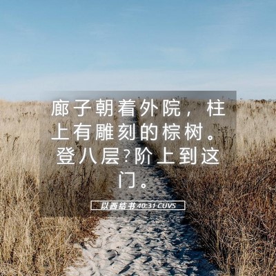 Picture 05 - 以 西 结 书 40:31 CUVS - 廊 子 朝 着 外 院 ， 柱 上 有 雕 刻 - Bible Verse Picture