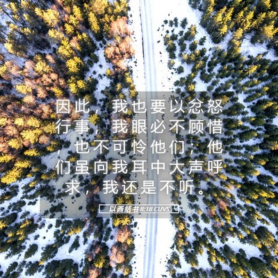 Picture 05 - 以 西 结 书 8:18 CUVS - 因 此 ， 我 也 要 以 忿 怒 行 事 ， - Bible Verse Picture