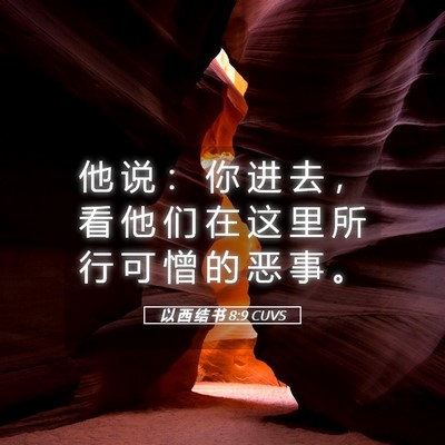 Picture 05 - 以 西 结 书 8:9 CUVS - 他 说 ： 你 进 去 ， 看 他 们 在 这 - Bible Verse Picture