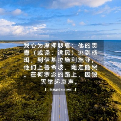 Picture 05 - 以 赛 亚 书 15:5 CUVS - 我 心 为 摩 押 悲 哀 ； 他 的 贵 胄 - Bible Verse Picture