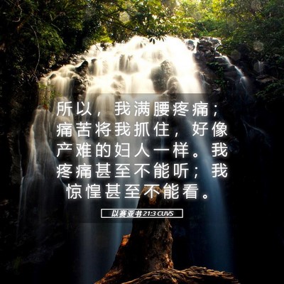 Picture 05 - 以 赛 亚 书 21:3 CUVS - 所 以 ， 我 满 腰 疼 痛 ； 痛 苦 将 - Bible Verse Picture