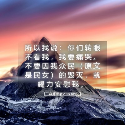Picture 05 - 以 赛 亚 书 22:4 CUVS - 所 以 我 说 ： 你 们 转 眼 不 看 我 - Bible Verse Picture