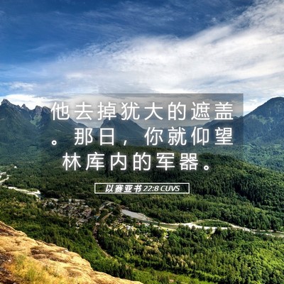 Picture 05 - 以 赛 亚 书 22:8 CUVS - 他 去 掉 犹 大 的 遮 盖 。 那 日 ， - Bible Verse Picture