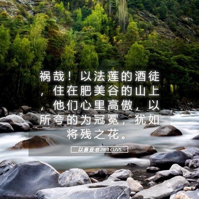 Picture 05 - 以 赛 亚 书 28:1 CUVS - 祸 哉 ！ 以 法 莲 的 酒 徒 ， 住 在 - Bible Verse Picture