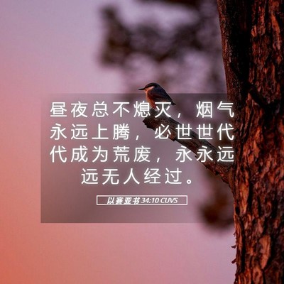 Picture 05 - 以 赛 亚 书 34:10 CUVS - 昼 夜 总 不 熄 灭 ， 烟 气 永 远 上 - Bible Verse Picture
