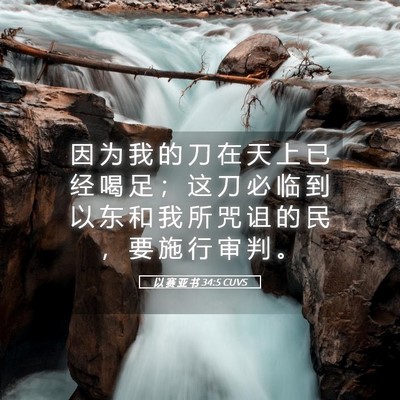 Picture 05 - 以 赛 亚 书 34:5 CUVS - 因 为 我 的 刀 在 天 上 已 经 喝 足 - Bible Verse Picture