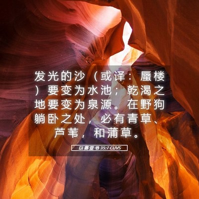 Picture 05 - 以 赛 亚 书 35:7 CUVS - 发 光 的 沙 （ 或 译 ： 蜃 楼 ） 要 - Bible Verse Picture