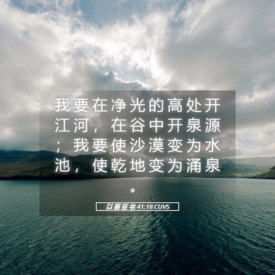 Picture 05 - 以 赛 亚 书 41:18 CUVS - 我 要 在 净 光 的 高 处 开 江 河 ， - Bible Verse Picture