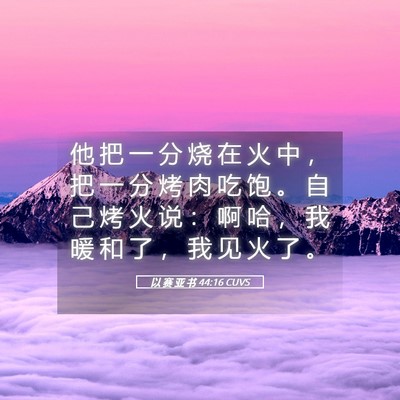 Picture 05 - 以 赛 亚 书 44:16 CUVS - 他 把 一 分 烧 在 火 中 ， 把 一 分 - Bible Verse Picture