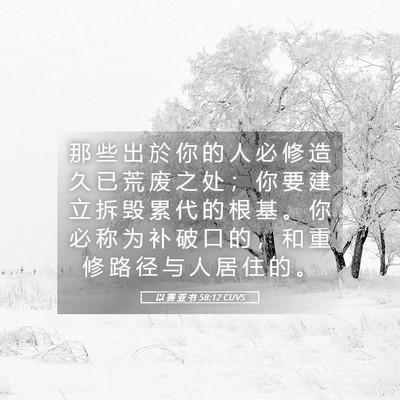 Picture 05 - 以 赛 亚 书 58:12 CUVS - 那 些 出 於 你 的 人 必 修 造 久 已 - Bible Verse Picture
