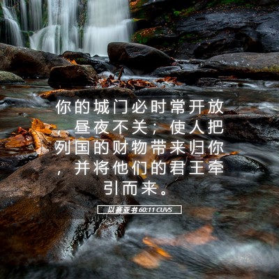 Picture 05 - 以 赛 亚 书 60:11 CUVS - 你 的 城 门 必 时 常 开 放 ， 昼 夜 - Bible Verse Picture