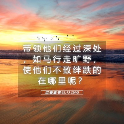 Picture 05 - 以 赛 亚 书 63:13 CUVS - 带 领 他 们 经 过 深 处 ， 如 马 行 - Bible Verse Picture
