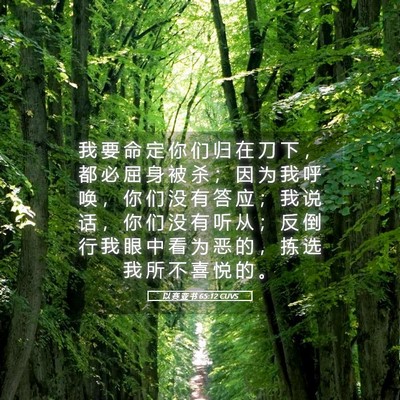 Picture 05 - 以 赛 亚 书 65:12 CUVS - 我 要 命 定 你 们 归 在 刀 下 ， 都 - Bible Verse Picture
