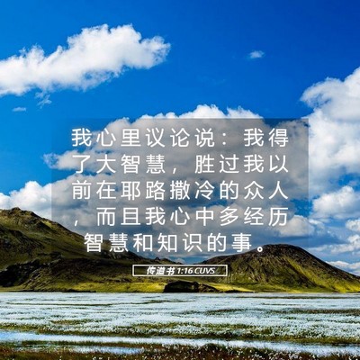 Picture 05 - 传 道 书 1:16 CUVS - 我 心 里 议 论 说 ： 我 得 了 大 智 - Bible Verse Picture