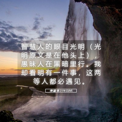 Picture 05 - 传 道 书 2:14 CUVS - 智 慧 人 的 眼 目 光 明 （ 光 明 原 - Bible Verse Picture