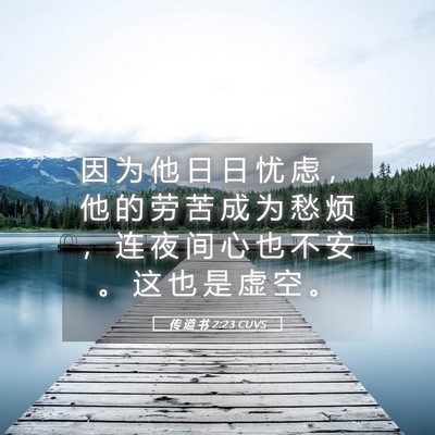 Picture 05 - 传 道 书 2:23 CUVS - 因 为 他 日 日 忧 虑 ， 他 的 劳 苦 - Bible Verse Picture