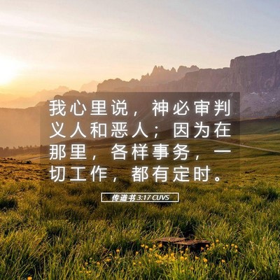 Picture 05 - 传 道 书 3:17 CUVS - 我 心 里 说 ， 神 必 审 判 义 人 和 - Bible Verse Picture