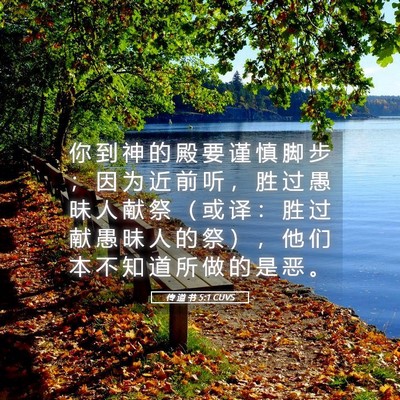 Picture 05 - 传 道 书 5:1 CUVS - 你 到 神 的 殿 要 谨 慎 脚 步 ； 因 - Bible Verse Picture