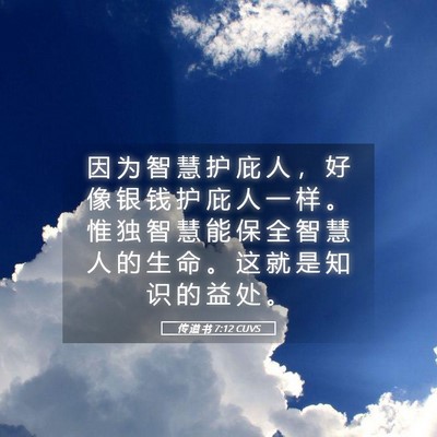 Picture 05 - 传 道 书 7:12 CUVS - 因 为 智 慧 护 庇 人 ， 好 像 银 钱 - Bible Verse Picture