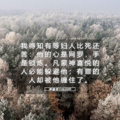 Picture 05 - 传 道 书 7:26 CUVS - 我 得 知 有 等 妇 人 比 死 还 苦 ： - Bible Verse Picture