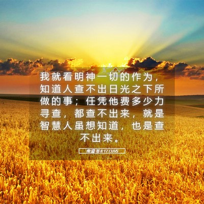 Picture 05 - 传 道 书 8:17 CUVS - 我 就 看 明 神 一 切 的 作 为 ， 知 - Bible Verse Picture