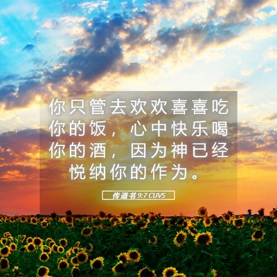 Picture 05 - 传 道 书 9:7 CUVS - 你 只 管 去 欢 欢 喜 喜 吃 你 的 饭 - Bible Verse Picture