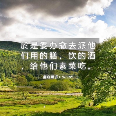 Picture 05 - 但 以 理 书 1:16 CUVS - 於 是 委 办 撤 去 派 他 们 用 的 膳 - Bible Verse Picture