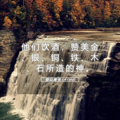 Picture 05 - 但 以 理 书 5:4 CUVS - 他 们 饮 酒 ， 赞 美 金 、 银 、 铜 - Bible Verse Picture