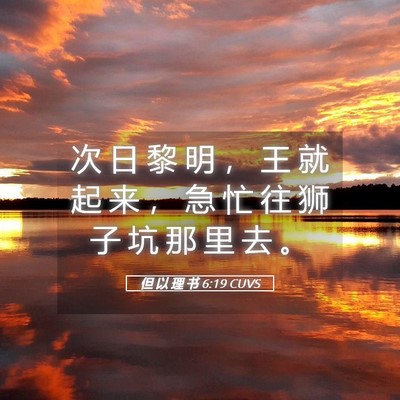 Picture 05 - 但 以 理 书 6:19 CUVS - 次 日 黎 明 ， 王 就 起 来 ， 急 忙 - Bible Verse Picture