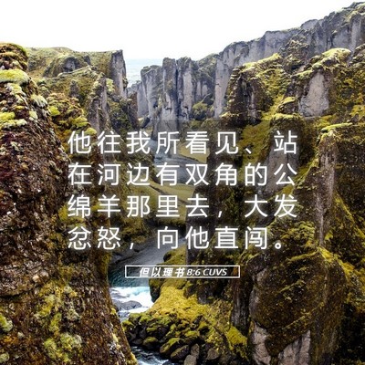 Picture 05 - 但 以 理 书 8:6 CUVS - 他 往 我 所 看 见 、 站 在 河 边 有 - Bible Verse Picture