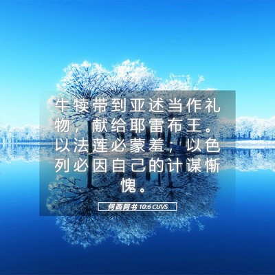 Picture 05 - 何 西 阿 书 10:6 CUVS - 牛 犊 带 到 亚 述 当 作 礼 物 ， 献 - Bible Verse Picture