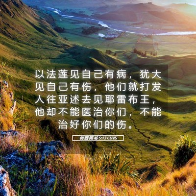 Picture 05 - 何 西 阿 书 5:13 CUVS - 以 法 莲 见 自 己 有 病 ， 犹 大 见 - Bible Verse Picture