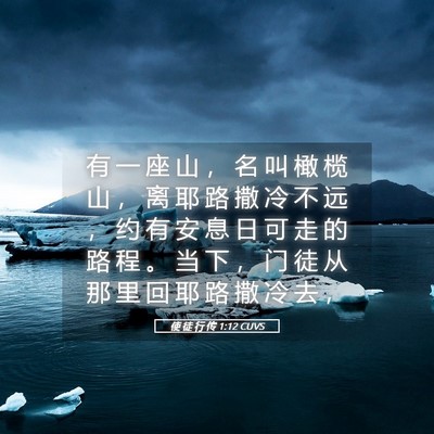 Picture 05 - 使 徒 行 传 1:12 CUVS - 有 一 座 山 ， 名 叫 橄 榄 山 ， 离 - Bible Verse Picture