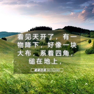 Picture 05 - 使 徒 行 传 10:11 CUVS - 看 见 天 开 了 ， 有 一 物 降 下 ， - Bible Verse Picture