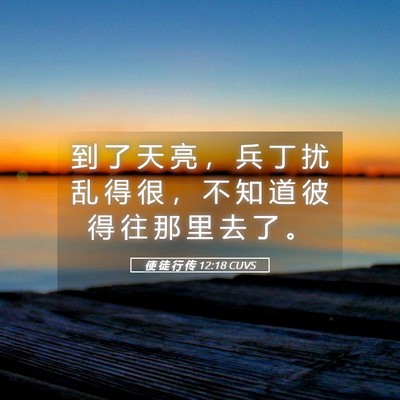 Picture 05 - 使 徒 行 传 12:18 CUVS - 到 了 天 亮 ， 兵 丁 扰 乱 得 很 ， - Bible Verse Picture
